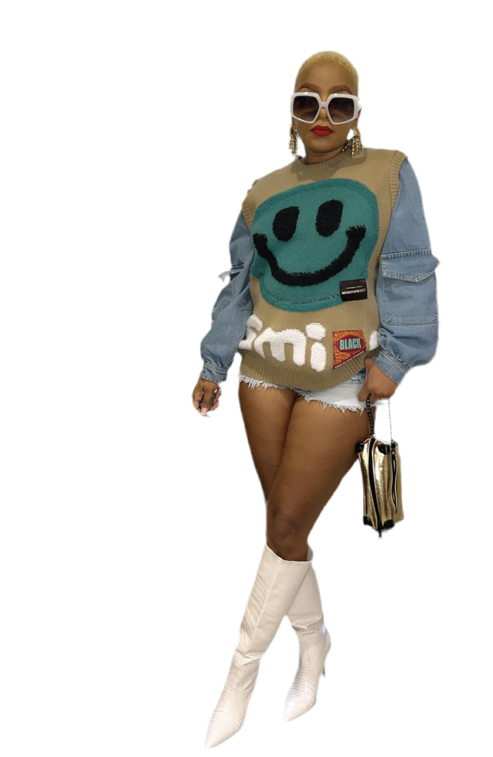 Smiley Denim Mix Sweater